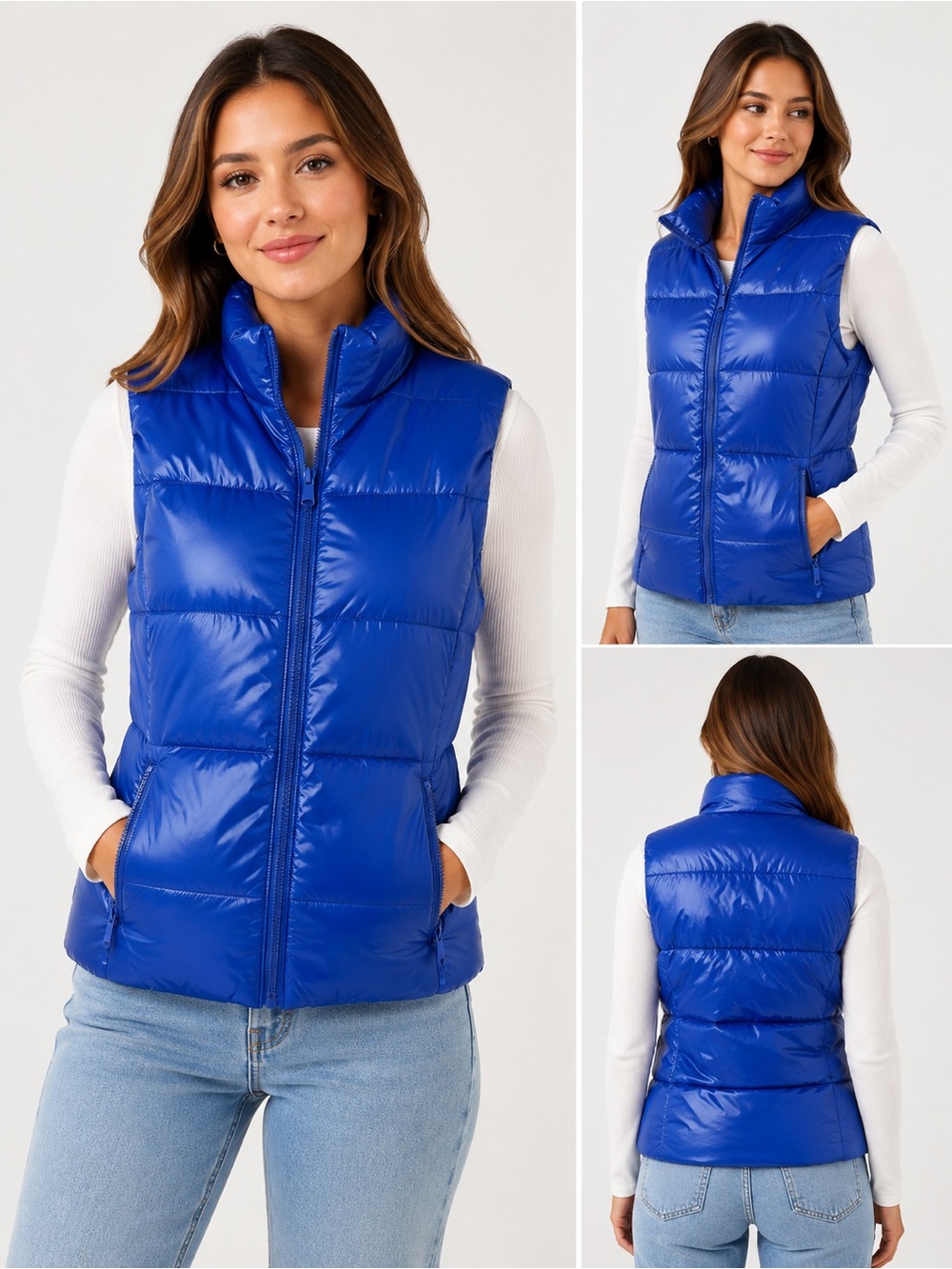 Old Navy Women’s XS Blue Puffer Vest Water Resistant Full Zip Lightweight